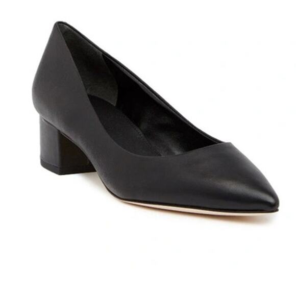 Via Spiga Guervie Black Leather Block Heel Pointed Toe Pumps Size 10 - Picture 1 of 12